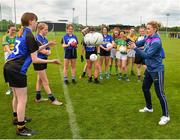 6 May 2019; LGFA Gaelic4Teens ambassador Fiona McHale, right, during the 2019 Gaelic4Teens Activity Day at the GAA National Games Development Centre in Abbotstown, Dublin. Photo by Seb Daly/Sportsfile