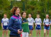 6 May 2019; LGFA Gaelic4Teens ambassador Cliodhna O'Connor leads an Athletic Development exercise during the 2019 Gaelic4Teens Activity Day at the GAA National Games Development Centre in Abbotstown, Dublin. Photo by Seb Daly/Sportsfile