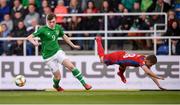 6 May 2019; Conor Carty of Republic of Ireland in action against Josef Koželuh of Czech Republic during the 2019 UEFA European Under-17 Championships Group A match between Republic of Ireland and Czech Republic at the Regional Sports Centre in Waterford. Photo by Stephen McCarthy/Sportsfile