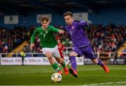 6 May 2019; Adam Stejskal of Czech Republic in action against Matt Everitt of Republic of Ireland during the 2019 UEFA European Under-17 Championships Group A match between Republic of Ireland and Czech Republic at the Regional Sports Centre in Waterford. Photo by Stephen McCarthy/Sportsfile