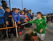 6 May 2019; Sean McEvoy of Republic of Ireland with supporters following the 2019 UEFA European Under-17 Championships Group A match between Republic of Ireland and Czech Republic at the Regional Sports Centre in Waterford. Photo by Stephen McCarthy/Sportsfile