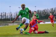 6 May 2019; Festy Ebosele of Republic of Ireland in action against Jan Hellebrand of Czech Republic during the 2019 UEFA European Under-17 Championships Group A match between Republic of Ireland and Czech Republic at the Regional Sports Centre in Waterford. Photo by Stephen McCarthy/Sportsfile