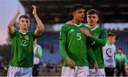 6 May 2019; Republic of Ireland players, from left, Brandon Holt, Andrew Omobamidele and Joshua Giurgi following the 2019 UEFA European Under-17 Championships Group A match between Republic of Ireland and Czech Republic at the Regional Sports Centre in Waterford. Photo by Stephen McCarthy/Sportsfile