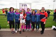 6 May 2019; Representatives from Trim, Co. Meath, are presented with their certifcate by LGFA Gaelic4Teens ambassadors, from left, Cliodhna O'Connor, Fiona McHale, Jackie Kinch, Sinéad Delahunty and Sharon Courtney following the 2019 Gaelic4Teens Activity Day at the GAA National Games Development Centre in Abbotstown, Dublin. Photo by Seb Daly/Sportsfile