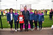 6 May 2019; Representatives from Trinity Gaels, Co. Dublin, are presented with their certifcate by LGFA Gaelic4Teens ambassadors, from left, Cliodhna O'Connor, Fiona McHale, Jackie Kinch, Sinéad Delahunty and Sharon Courtney following the 2019 Gaelic4Teens Activity Day at the GAA National Games Development Centre in Abbotstown, Dublin. Photo by Seb Daly/Sportsfile
