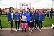 6 May 2019; Representatives from Slieve Felim Rapparees, Co. Tipperary, are presented with their certifcate by LGFA Gaelic4Teens ambassadors, from left, Cliodhna O'Connor, Fiona McHale, Jackie Kinch, Sinéad Delahunty and Sharon Courtney following the 2019 Gaelic4Teens Activity Day at the GAA National Games Development Centre in Abbotstown, Dublin. Photo by Seb Daly/Sportsfile