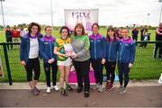 6 May 2019; Representatives from Ballyhaise, Co. Cavan, are presented with their certifcate by LGFA Gaelic4Teens ambassadors, from left, Cliodhna O'Connor, Fiona McHale, Jackie Kinch, Sinéad Delahunty and Sharon Courtney following the 2019 Gaelic4Teens Activity Day at the GAA National Games Development Centre in Abbotstown, Dublin. Photo by Seb Daly/Sportsfile