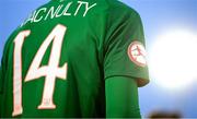6 May 2019; A detailed view of the jersey worn by Anselmo Garcia McNulty of Republic of Ireland during the 2019 UEFA European Under-17 Championships Group A match between Republic of Ireland and Czech Republic at the Regional Sports Centre in Waterford. Photo by Stephen McCarthy/Sportsfile