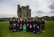7 May 2019; International team managers Mick McCarthy and Colin Bell visited Trim Castle and the Knightsbrook Hotel today to officially launch the 2019 Football Association of Ireland AGM and Festival of Football. The Royal County will host both events for the first time at the end of July, culminating with the Association’s AGM at the popular Knightsbrook hotel on Saturday, July 27th. All 38 clubs in Meath will receive visits from FAI management, former internationals and coaching staff during the week long festivities. Clubs will also benefit from financial aid and coaching assistance as Meath becomes the 13th host of the Festival of Football which launched in 2007. This year’s Festival is supported by Meath County Council and the Meath Local Sports Partnership. Pictured with pupils of 4th Class in St Anne's Loreto Primary School, Navan, are, from left, Republic of Ireland manager Mick McCarthy, Tom Kelly, Cathaoirleach, Meath County Council, Mary Murphy, Manager of Meath Local Sports Partnership, FAI Vice-President Noel Fitzroy, Barry Ferguson, FAI Football Development Officer, Meath, and Republic of Ireland women's team manager Colin Bell. Photo by Stephen McCarthy/Sportsfile