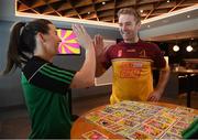 7 May 2019; Dublin ladies footballer Lyndsey Davey and Tipperary hurler Noel McGrath celebrate scoring a point against Monaghan footballer Rory Beggan and Kilkenny camogie player Grace Walsh as they play the new Cúl Heroes Trading Card game 'Steps Shoot Tackle' during the Cúl Heroes Trading Cards 2019 Collection Launch at Croke Park in Dublin. Photo by David Fitzgerald/Sportsfile