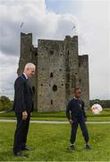 7 May 2019; International team managers Mick McCarthy and Colin Bell visited Trim Castle and the Knightsbrook Hotel today to officially launch the 2019 Football Association of Ireland AGM and Festival of Football. The Royal County will host both events for the first time at the end of July, culminating with the Association’s AGM at the popular Knightsbrook hotel on Saturday, July 27th. All 38 clubs in Meath will receive visits from FAI management, former internationals and coaching staff during the week long festivities. Clubs will also benefit from financial aid and coaching assistance as Meath becomes the 13th host of the Festival of Football which launched in 2007. This year’s Festival is supported by Meath County Council and the Meath Local Sports Partnership. At the launch is Republic of Ireland manager Mick McCarthy with Denzel Boaitey, a pupil of 4th Class in St Anne's Loreto Primary School, Navan, at Trim Castle. Photo by Stephen McCarthy/Sportsfile