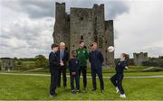 7 May 2019; International team managers Mick McCarthy and Colin Bell visited Trim Castle and the Knightsbrook Hotel today to officially launch the 2019 Football Association of Ireland AGM and Festival of Football. The Royal County will host both events for the first time at the end of July, culminating with the Association’s AGM at the popular Knightsbrook hotel on Saturday, July 27th. All 38 clubs in Meath will receive visits from FAI management, former internationals and coaching staff during the week long festivities. Clubs will also benefit from financial aid and coaching assistance as Meath becomes the 13th host of the Festival of Football which launched in 2007. This year’s Festival is supported by Meath County Council and the Meath Local Sports Partnership. At the launch is Republic of Ireland manager Mick McCarthy, Barry Ferguson, FAI Football Development Officer, Meath, and Republic of Ireland women's team manager Colin Bell with, from left,  Bobby Gaffney, Holly O'Rourke and Denzel Boaitey, pupils of 4th Class in St Anne's Loreto Primary School, Navan, at Trim Castle. Photo by Stephen McCarthy/Sportsfile