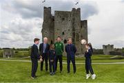 7 May 2019; International team managers Mick McCarthy and Colin Bell visited Trim Castle and the Knightsbrook Hotel today to officially launch the 2019 Football Association of Ireland AGM and Festival of Football. The Royal County will host both events for the first time at the end of July, culminating with the Association’s AGM at the popular Knightsbrook hotel on Saturday, July 27th. All 38 clubs in Meath will receive visits from FAI management, former internationals and coaching staff during the week long festivities. Clubs will also benefit from financial aid and coaching assistance as Meath becomes the 13th host of the Festival of Football which launched in 2007. This year’s Festival is supported by Meath County Council and the Meath Local Sports Partnership. At the launch is Republic of Ireland manager Mick McCarthy, Barry Ferguson, FAI Football Development Officer, Meath, and Republic of Ireland women's team manager Colin Bell with, from left,  Bobby Gaffney, Holly O'Rourke and Denzel Boaitey, pupils of 4th Class in St Anne's Loreto Primary School, Navan, at Trim Castle. Photo by Stephen McCarthy/Sportsfile