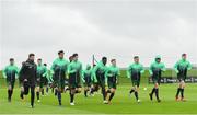 8 May 2019; Players warm up during a Republic of Ireland U17 training at FAI National Training Centre in Abbotstown, Dublin. Photo by Eóin Noonan/Sportsfile