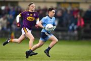 8 May 2019; Robbie Bolger of Dublin in action against Liam Crowley of Wexford during the Electric Ireland Leinster GAA Football Minor Championship Round 2 match between Wexford and Dublin at Bellefield in Wexford. Photo by Matt Browne/Sportsfile