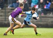 8 May 2019; Dara Fagan of Dublin in action against Brian Cushe of Wexford during the Electric Ireland Leinster GAA Football Minor Championship Round 2 match between Wexford and Dublin at Bellefield in Wexford. Photo by Matt Browne/Sportsfile