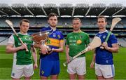 9 May 2019; In attendance at the official launch of Joe McDonagh, Christy Ring, Nicky Rackard and Lory Meagher Competitions at Croke Park in Dublin are, from left, Rory Porteous of Fermanagh, Eoin Doyle of Lancashire, Declan Molloy of Leitrim and Kevin Conneely of Cavan with the Lory Meagher Cup. Photo by Sam Barnes/Sportsfile