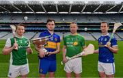 9 May 2019; In attendance at the official launch of Joe McDonagh, Christy Ring, Nicky Rackard and Lory Meagher Competitions at Croke Park in Dublin are, from left, Rory Porteous of Fermanagh, Eoin Doyle of Lancashire, Declan Molloy of Leitrim and Kevin Conneely of Cavan with the Lory Meagher Cup. Photo by Sam Barnes/Sportsfile
