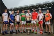 9 May 2019; Nicky Rackard Cup hurlers, from left, Fergal Rafter of Monaghan, Paddy Corcoran of Longford, Gary Cadden of Sligo, Cathal Freeman of Mayo, Robert Curley of Warwickshire, Gerard Smyth of Louth, Dermot Begley of Tyrone and Stephen Renaghan of Armagh in attendance at the official launch of Joe McDonagh, Christy Ring, Nicky Rackard and Lory Meagher Competitions at Croke Park in Dublin. Photo by Stephen McCarthy/Sportsfile
