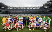 9 May 2019; Uachtaráin Cumann Lúthchleas Gael John Horan and Paul Flynn, GPA CEO, centre, in attendance with hurlers from the participating counties at the official launch of Joe McDonagh, Christy Ring, Nicky Rackard and Lory Meagher Competitions at Croke Park in Dublin. Photo by David Fitzgerald/Sportsfile