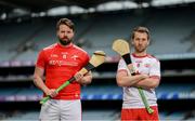 9 May 2019; Gerard Smyth of Louth and Dermot Begley of Tyrone who will compete in the Nicky Rackard Cup in attendance at the official launch of Joe McDonagh, Christy Ring, Nicky Rackard and Lory Meagher Competitions at Croke Park in Dublin. Photo by Stephen McCarthy/Sportsfile