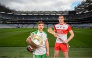9 May 2019; Christy Ring Cup hurlers Fergal Collins of London, left, and Brian Óg McGilligan of Derry in attendance at the official launch of Joe McDonagh, Christy Ring, Nicky Rackard and Lory Meagher Competitions at Croke Park in Dublin. Photo by David Fitzgerald/Sportsfile