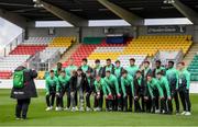 9 May 2019; Republic of Ireland players have their photograph taken by media officer Gareth Maher prior to the 2019 UEFA European Under-17 Championships Group A match between Belgium and Republic of Ireland at Tallaght Stadium in Dublin. Photo by Stephen McCarthy/Sportsfile