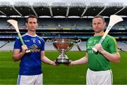 9 May 2019; Kevin Conneely of Cavan, left, and Declan Molloy of Leitrim, pictured with the Lory Meagher Cup at the official launch of Joe McDonagh, Christy Ring, Nicky Rackard and Lory Meagher Competitions at Croke Park in Dublin. Photo by Sam Barnes/Sportsfile
