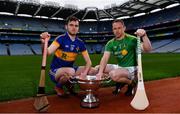 9 May 2019; Eoin Doyle of Lancashire, left, and Declan Molloy of Leitrim, pictured with the Lory Meagher Cup at the official launch of Joe McDonagh, Christy Ring, Nicky Rackard and Lory Meagher Competitions at Croke Park in Dublin. Photo by Sam Barnes/Sportsfile