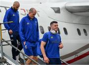 9 May 2019; Scott Fardy, left, Devin Toner, centre, and James Ryan of Leinster arrives at Newcastle International Airport in Newcastle, England, ahead of the Heineken Champions Cup Final at St. James's Park. Photo by Ramsey Cardy/Sportsfile