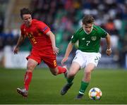 9 May 2019; Matt Everitt of Republic of Ireland in action against Wouter George of Belgium during the 2019 UEFA European Under-17 Championships Group A match between Belgium and Republic of Ireland at Tallaght Stadium in Dublin. Photo by Stephen McCarthy/Sportsfile