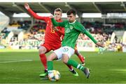9 May 2019; Joshua Giurgi of Republic of Ireland in action against Hugo Siquet of Belgium during the 2019 UEFA European Under-17 Championships Group A match between Belgium and Republic of Ireland at Tallaght Stadium in Dublin. Photo by Stephen McCarthy/Sportsfile