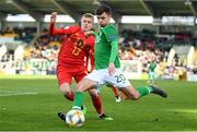 9 May 2019; Joshua Giurgi of Republic of Ireland in action against Hugo Siquet of Belgium during the 2019 UEFA European Under-17 Championships Group A match between Belgium and Republic of Ireland at Tallaght Stadium in Dublin. Photo by Stephen McCarthy/Sportsfile