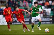 9 May 2019; James Furlong of Republic of Ireland in action against Wouter George of Belgium during the 2019 UEFA European Under-17 Championships Group A match between Belgium and Republic of Ireland at Tallaght Stadium in Dublin. Photo by Stephen McCarthy/Sportsfile