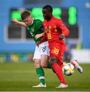 9 May 2019; Séamas Keogh of Republic of Ireland in action against Chris Kalulika of Belgium during the 2019 UEFA European Under-17 Championships Group A match between Belgium and Republic of Ireland at Tallaght Stadium in Dublin. Photo by Stephen McCarthy/Sportsfile