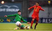 9 May 2019; Sean Kennedy of Republic of Ireland in action against Anouar Ait El Hadj of Belgium during the 2019 UEFA European Under-17 Championships Group A match between Belgium and Republic of Ireland at Tallaght Stadium in Dublin. Photo by Stephen McCarthy/Sportsfile