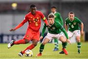 9 May 2019; Marco Kana of Belgium in action against Charlie McCann of Republic of Ireland during the 2019 UEFA European Under-17 Championships Group A match between Belgium and Republic of Ireland at Tallaght Stadium in Dublin. Photo by Stephen McCarthy/Sportsfile