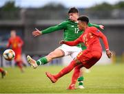 9 May 2019; Killian Sardella of Belgium in action against Sean Kennedy of Republic of Ireland during the 2019 UEFA European Under-17 Championships Group A match between Belgium and Republic of Ireland at Tallaght Stadium in Dublin. Photo by Stephen McCarthy/Sportsfile