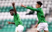 9 May 2019; Timi Sobowale, left, celebrates after scoring his side's goal with his Republic of Ireland team-mate Andrew Omobamidele during the 2019 UEFA European Under-17 Championships Group A match between Belgium and Republic of Ireland at Tallaght Stadium in Dublin. Photo by Stephen McCarthy/Sportsfile