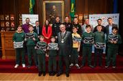 10 May 2019; Lord Mayor of Dublin Nial Ring with pupils of St Laurence O'Toole's, Seville Place, during the Bohemians FC, More Than A Club, certificate presentation to pupils from St Catherine's Senior School, Cabra, St Gabriels NS, Arbour Hill, and St Finbarr's BNS, Cabra, St Laurence O'Toole's, Seville Place, at the Mansion House in Dublin. Photo by Stephen McCarthy/Sportsfile
