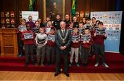 10 May 2019; Lord Mayor of Dublin Nial Ring with pupils of St Finbarr's BNS, Cabra, during the Bohemians FC, More Than A Club, certificate presentation to pupils from St Catherine's Senior School, Cabra, St Gabriels NS, Arbour Hill, and St Finbarr's BNS, Cabra, St Laurence O'Toole's, Seville Place, at the Mansion House in Dublin. Photo by Stephen McCarthy/Sportsfile