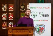 10 May 2019; Comedian, actor, presenter and Bohemians supporter PJ Gallagher during the Bohemians FC, More Than A Club, certificate presentation to pupils from St Catherine's Senior School, Cabra, St Gabriels NS, Arbour Hill, and St Finbarr's BNS, Cabra, St Laurence O'Toole's, Seville Place, at the Mansion House in Dublin. Photo by Stephen McCarthy/Sportsfile