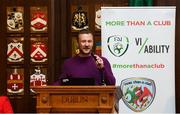 10 May 2019; Comedian, actor, presenter and Bohemians supporter PJ Gallagher during the Bohemians FC, More Than A Club, certificate presentation to pupils from St Catherine's Senior School, Cabra, St Gabriels NS, Arbour Hill, and St Finbarr's BNS, Cabra, St Laurence O'Toole's, Seville Place, at the Mansion House in Dublin. Photo by Stephen McCarthy/Sportsfile