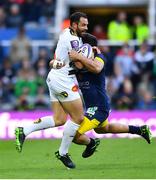 10 May 2019; Geoffrey Doumayrou of La Rochelle is tackled by George Moala of ASM Clermont Auvergne during the Heineken Challenge Cup Final match between ASM Clermont Auvergne and La Rochelle at St James' Park in Newcastle Upon Tyne, England. Photo by Ramsey Cardy/Sportsfile