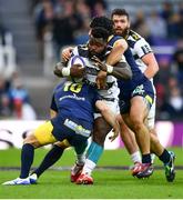 10 May 2019; Dany Priso of La Rochelle is tackled by Camille Lopez, left, and Etienne Falgoux of ASM Clermont Auvergne during the Heineken Challenge Cup Final match between ASM Clermont Auvergne and La Rochelle at St James' Park in Newcastle Upon Tyne, England. Photo by Ramsey Cardy/Sportsfile