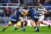 10 May 2019; Uini Atonio of La Rochelle is tackled by George Moala, left, and Rabah Slimani of ASM Clermont Auvergne during the Heineken Challenge Cup Final match between ASM Clermont Auvergne and La Rochelle at St James' Park in Newcastle Upon Tyne, England. Photo by Ramsey Cardy/Sportsfile