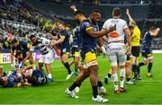 10 May 2019; Peceli Yato of ASM Clermont Auvergne celebrates a try scored by Fritz Lee during the Heineken Challenge Cup Final match between ASM Clermont Auvergne and La Rochelle at St James' Park in Newcastle Upon Tyne, England. Photo by Ramsey Cardy/Sportsfile