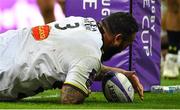 10 May 2019; Uini Atonio of La Rochelle goes over to score his side's first try during the Heineken Challenge Cup Final match between ASM Clermont Auvergne and La Rochelle at St James' Park in Newcastle Upon Tyne, England. Photo by Brendan Moran/Sportsfile