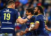 10 May 2019; Wesley Fofana, centre, celebrates with his ASM Clermont Auvergne team-mates after scoring his side's third try during the Heineken Challenge Cup Final match between ASM Clermont Auvergne and La Rochelle at St James' Park in Newcastle Upon Tyne, England. Photo by Ramsey Cardy/Sportsfile