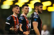 10 May 2019; Bohemians players, from left, Andy Lyons, James Finnerty and Aaron Barry, react after their side conceded a penalty during the SSE Airtricity League Premier Division match between Bohemians and Dundalk at Dalymount Park in Dublin. Photo by Ben McShane/Sportsfile